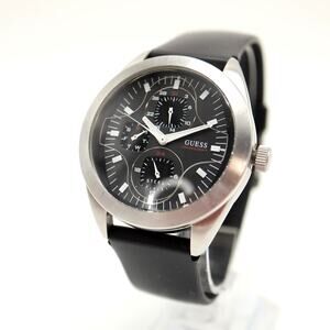 Guess Waterpro 100M Steel Calendar 41mm Watch Black Silicone with New Battery